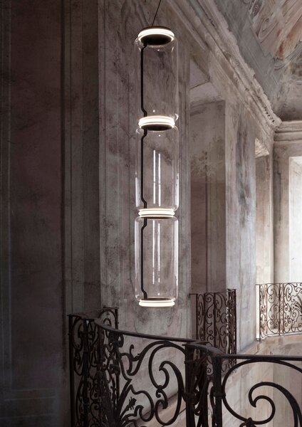 Flos F0276000 Noctambule S3 Low Cylinders, závěsné svítidlo ze skla, 4x9W LED 2700K, výška 139cm