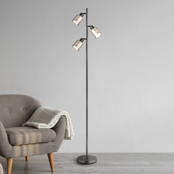 Globo Stojací lampa Villegas, černá/šedá, sklo, 161 cm, 3 žárovky, E14, Černá, Obývací pokoj / jídelna, Sklo