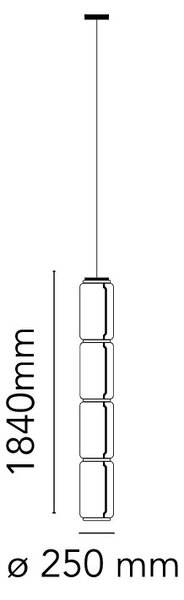 Flos F0277000 Noctambule S4 Low Cylinders, závěsné svítidlo ze skla, 5x9W LED 2700K, výška 184cm