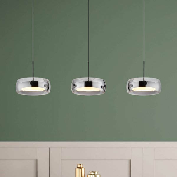 Globo LED závěsné světlo Livion, kouřově šedé/černé, sklo, 85 cm, Hliník / šedá / zinek, Obývací pokoj / jídelna, Sklo