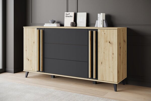 Komoda KING-Meble Helsinki 150 x 39,5 x 77,8 cm, dub artisan, grafit