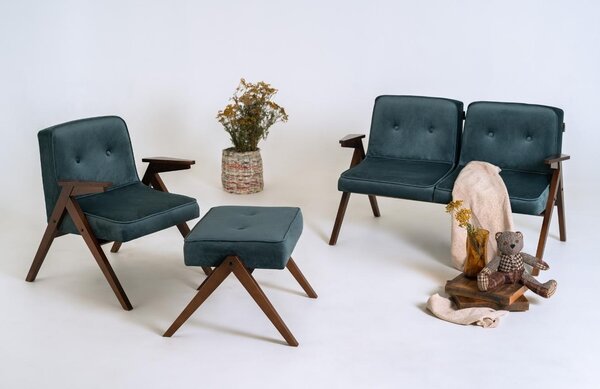 Nordic Design Petrolejově modrá sametová podnožka Vinnie