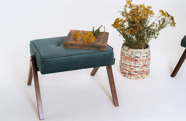 Nordic Design Petrolejově modrá sametová podnožka Vinnie