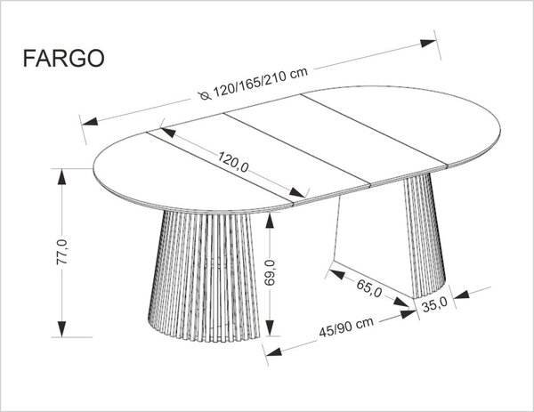 Halmar Kulatý rozkládací jídelní stůl FARGO 120(210)x120 přírodní