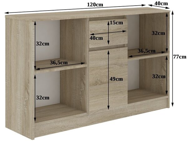 Ak furniture Komoda B-17 120 cm dub sonoma