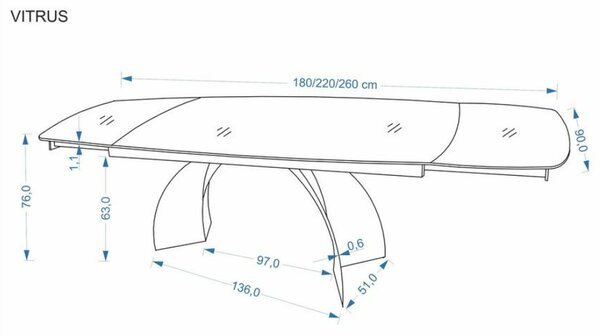 Halmar Rozkládací jídelní stůl VITRUS 180(260)x90 travertin / černý