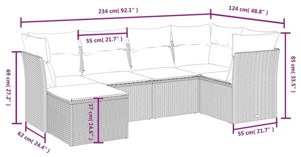 6dílná zahradní sedací souprava s poduškami béžová polyratan 3263174