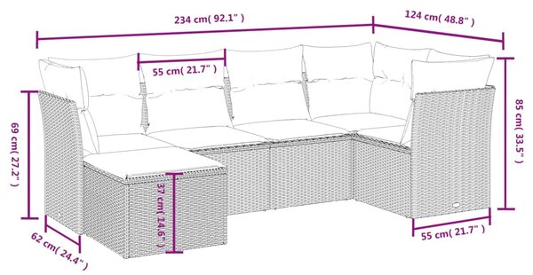 6dílná zahradní sedací souprava a podušky mix béžové polyratan 3263175