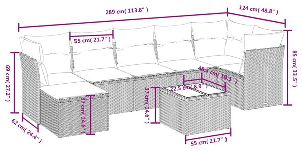 8dílná zahradní sedací souprava s poduškami šedá polyratan 3263206