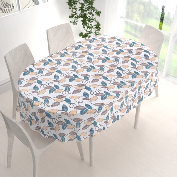 Biante Dekorační oválný ubrus PML-035 Modro-žluté listy 100x140 cm