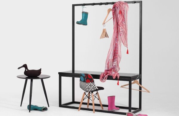 Nordic Design Černý věšák s lavicí Nek 120 cm