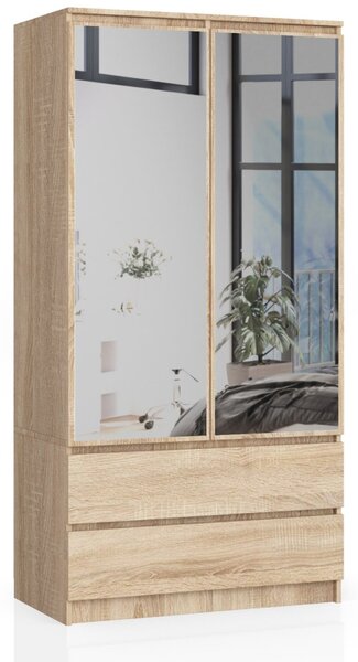 Ak furniture Šatní skříň Star se zrcadlem 90 cm dub sonoma