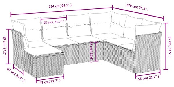 7dílná zahradní sedací souprava s poduškami černá polyratan 3263211