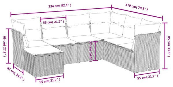 7dílná zahradní sedací souprava s poduškami šedá polyratan 3263216