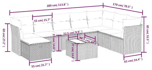 9dílná zahradní sedací souprava s poduškami černá polyratan 3263281