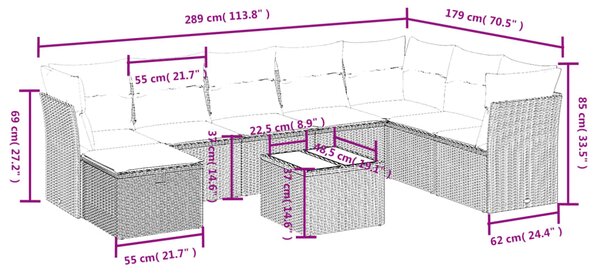 9dílná zahradní sedací souprava s poduškami béžová polyratan 3263284