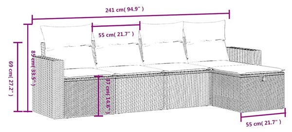 5dílná zahradní sedací souprava s poduškami černá polyratan 3263461