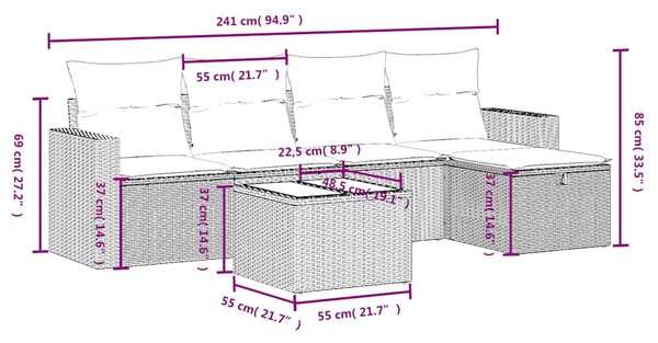 6dílná zahradní sedací souprava s poduškami černá polyratan 3263471