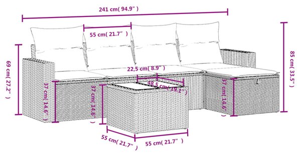 6dílná zahradní sedací souprava s poduškami béžová polyratan 3263474