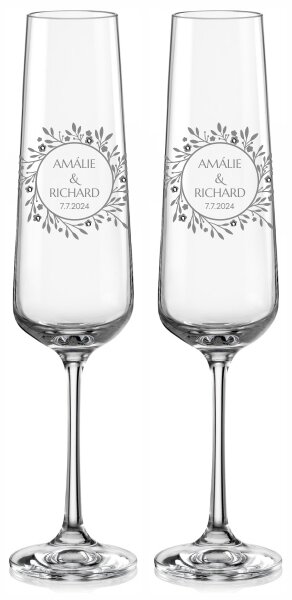 Svatební skleničky na sekt Náš příběh s krystaly 2 ks
