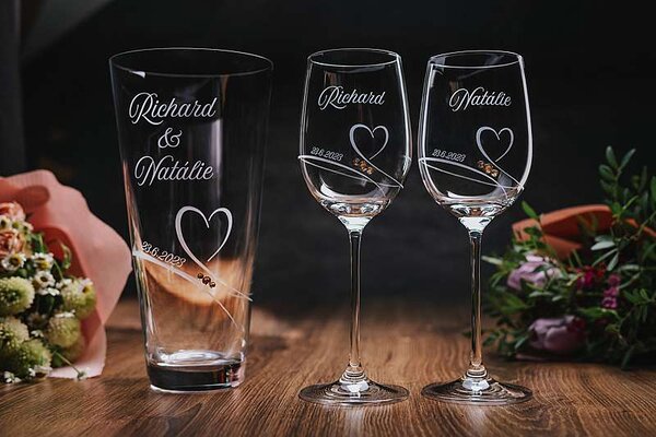 Svatební váza Diamante Romance se jmény