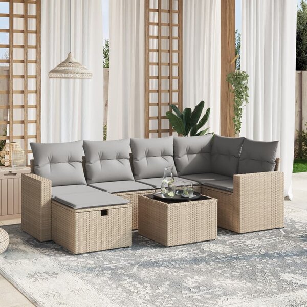 7dílná zahradní sedací souprava a podušky mix béžové polyratan 3263495