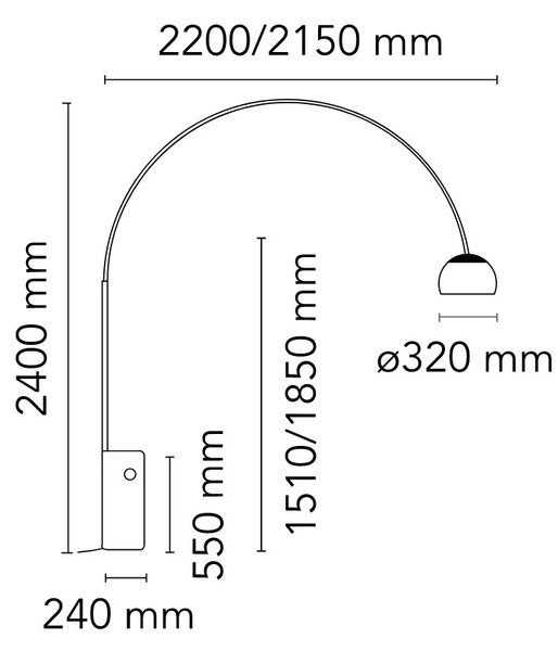 Flos F0300000 Arco, designová stojací lampa s vypínačem, 1x70W E27, výška 232cm