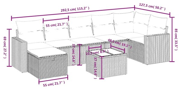 8dílná zahradní sedací souprava s poduškami černá polyratan 3263512