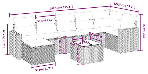 8dílná zahradní sedací souprava s poduškami černá polyratan 3263511