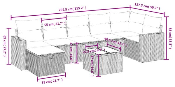 8dílná zahradní sedací souprava s poduškami šedá polyratan 3263516