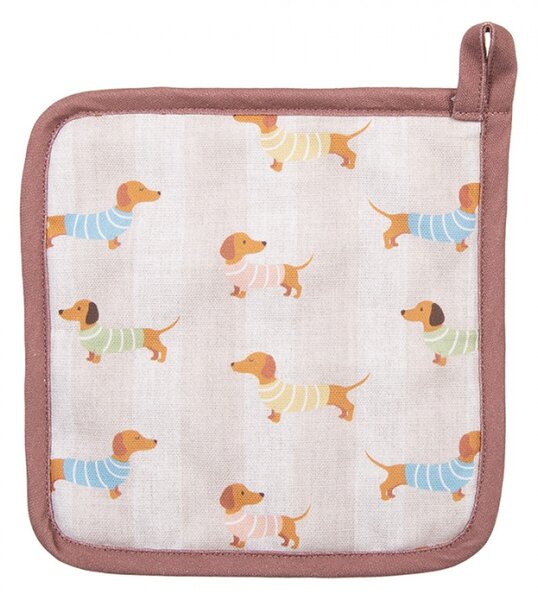 Kuchyňská chňapka / podložka pod hrnec s jezevčíky v pyžamu Pastel Puppies – 20x20 cm