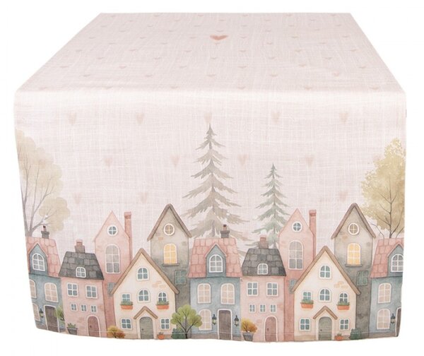 Bavlněný běhoun na stůl se srdcem a domečky Home Sweet Home – 50x140 cm