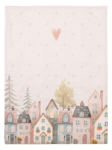 Bavlněná utěrka se srdcem a domečky Home Sweet Home – 50x70 cm