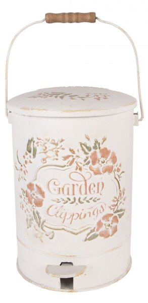 Bílý kovový odpadkový koš s květy Garden Clippings – 25x27x32 cm