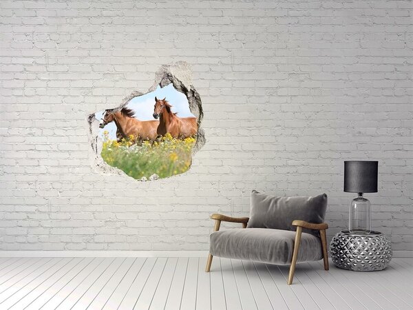 Díra 3D fototapeta Dva koně ve cvalu nd-p-71484450
