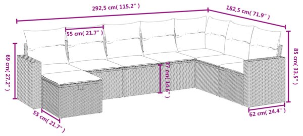8dílná zahradní sedací souprava s poduškami černá polyratan 3263582