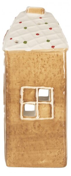 Keramický béžový svícen na čajovou svíčku ve tvaru perníkového domečku Leersum – 9x7x16 cm