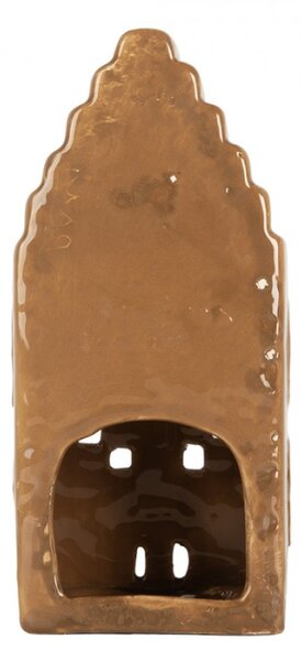 Keramický béžový svícen na čajovou svíčku ve tvaru perníkového domečku Leersum – 8x7x16 cm