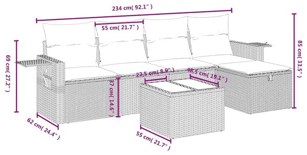 6dílná zahradní sedací souprava s poduškami černá polyratan 3263781