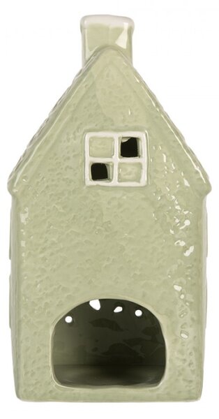 Keramický zelený svícen na čajovou svíčku ve tvaru perníkového domečku Leersum – 11x9x21 cm