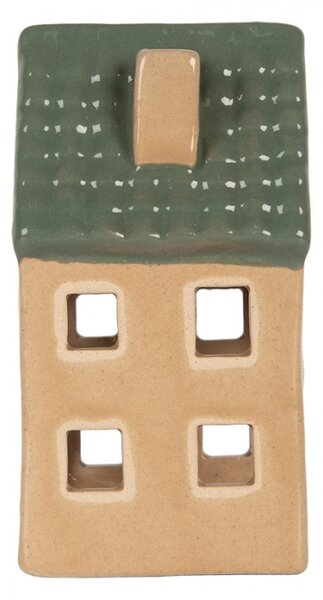 Keramický béžový svícen na čajovou svíčku ve tvaru domečku Maarn I – 6x6x11 cm