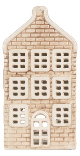 Keramický béžový svícen na čajovou svíčku ve tvaru domečku Loenen IX – 10x10x19 cm