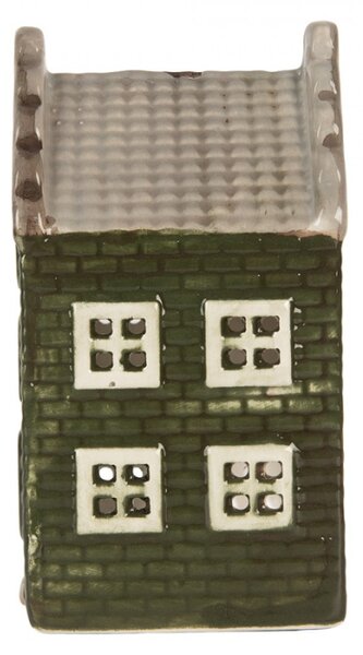 Keramický zelený svícen na čajovou svíčku ve tvaru domečku Loenen VI – 8x8x15 cm