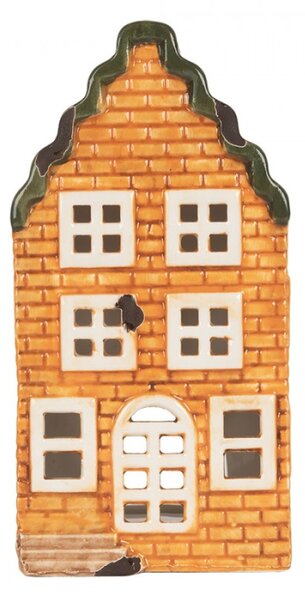 Keramický oranžový svícen na čajovou svíčku ve tvaru domečku Loenen VII – 10x10x19 cm