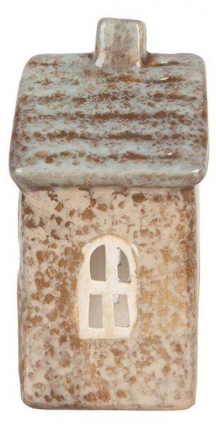 Keramický hnědý svícen na čajovou svíčku ve tvaru domečku Oisterwijk VIII – 9x6x13 cm