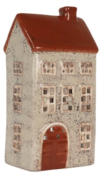 Keramický bílo-červený svícen na čajovou svíčku ve tvaru domečku Loenen III – 13x9x25 cm