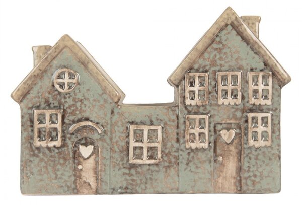 Keramický modrozelený svícen na čajovou svíčku ve tvaru domečku Loenen X – 22x9x15 cm