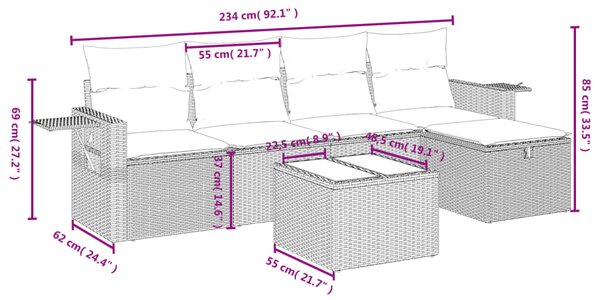 6dílná zahradní sedací souprava s poduškami černá polyratan 3263782