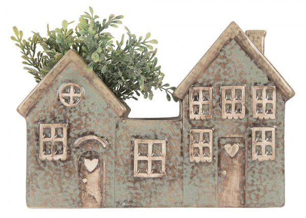 Keramický modrozelený svícen na čajovou svíčku ve tvaru domečku Loenen X – 22x9x15 cm