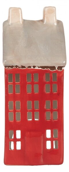 Keramický červený svícen na čajovou svíčku ve tvaru domečku Loenen I – 7x7x18 cm